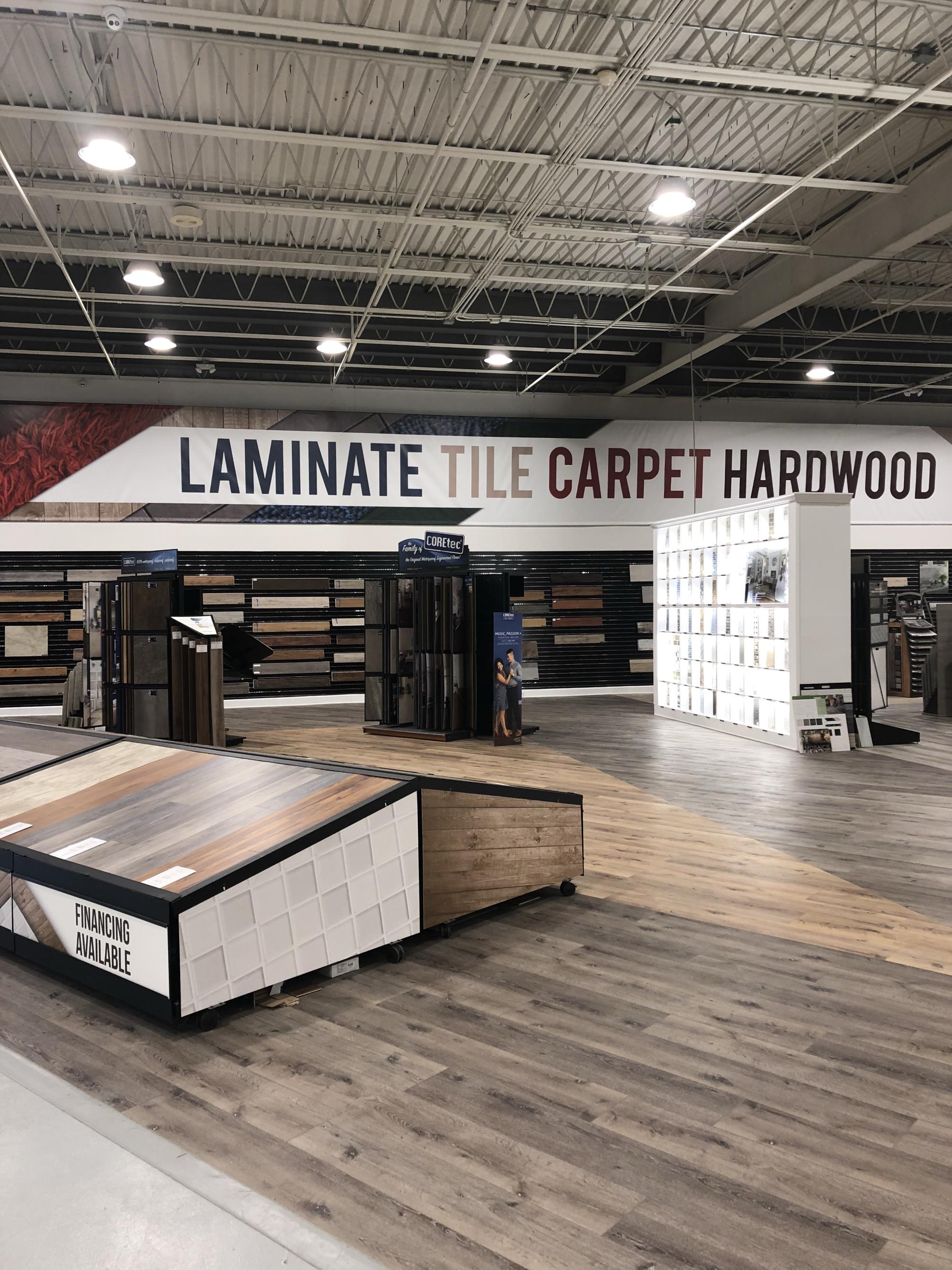 Interior of Touch of Flooring store with flooring samples on display