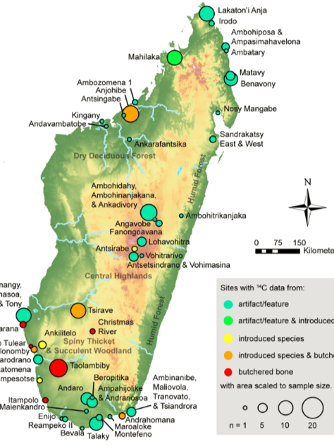 Sites in Madagascar used in the systematic review of archaeological radiocarbon dates