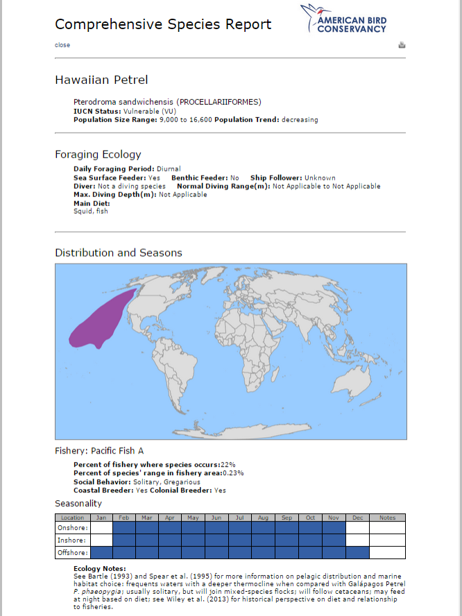 Seabird bycatch mapping tool interface 