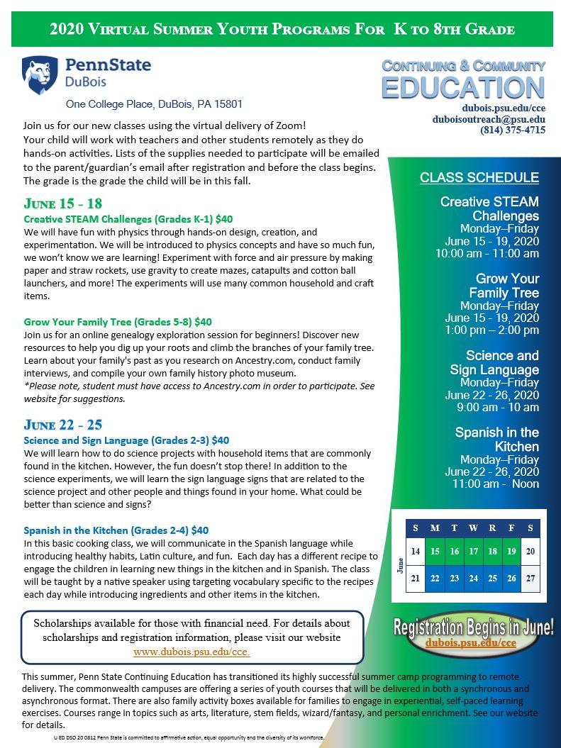 Summer Youth 2020 flyer