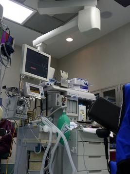 Equipment displays a patient's vitals during surgery 