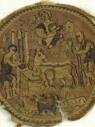 Textile with Bucolic Scene and Mary and Jesus