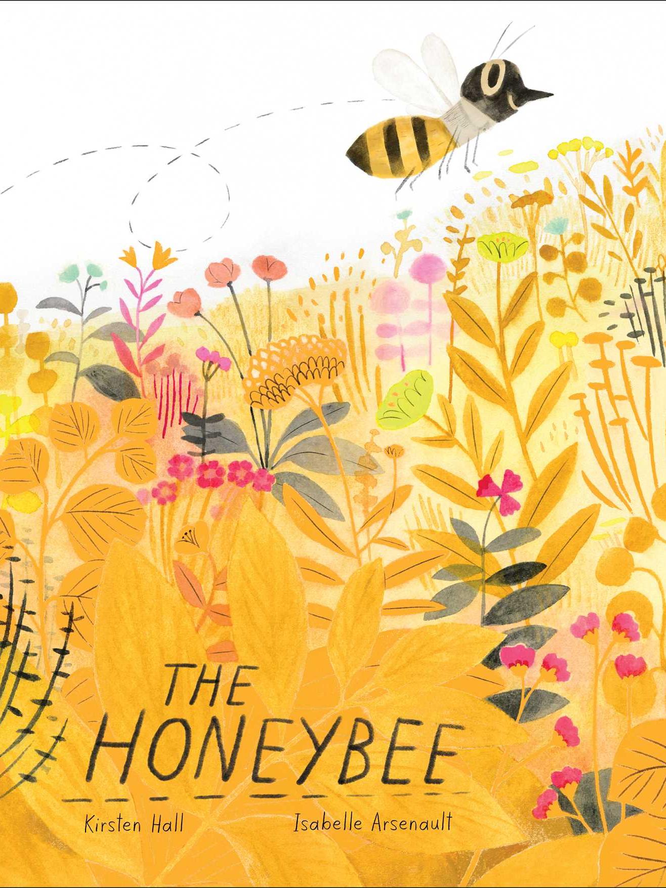 book cover with title text, author name, illustration of flowers with large bee