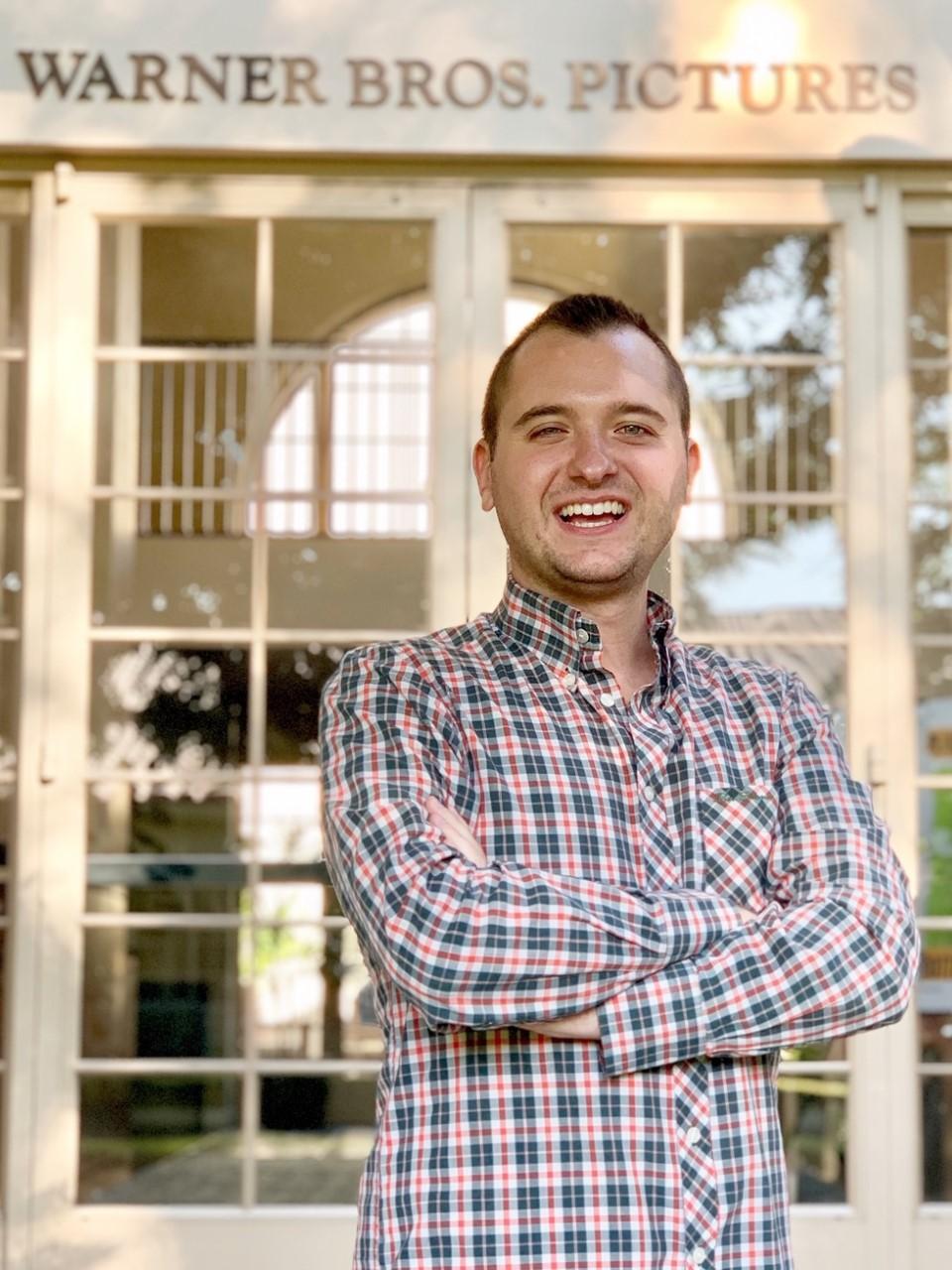 Nick Shugars in front of Warner Bros. Pictures