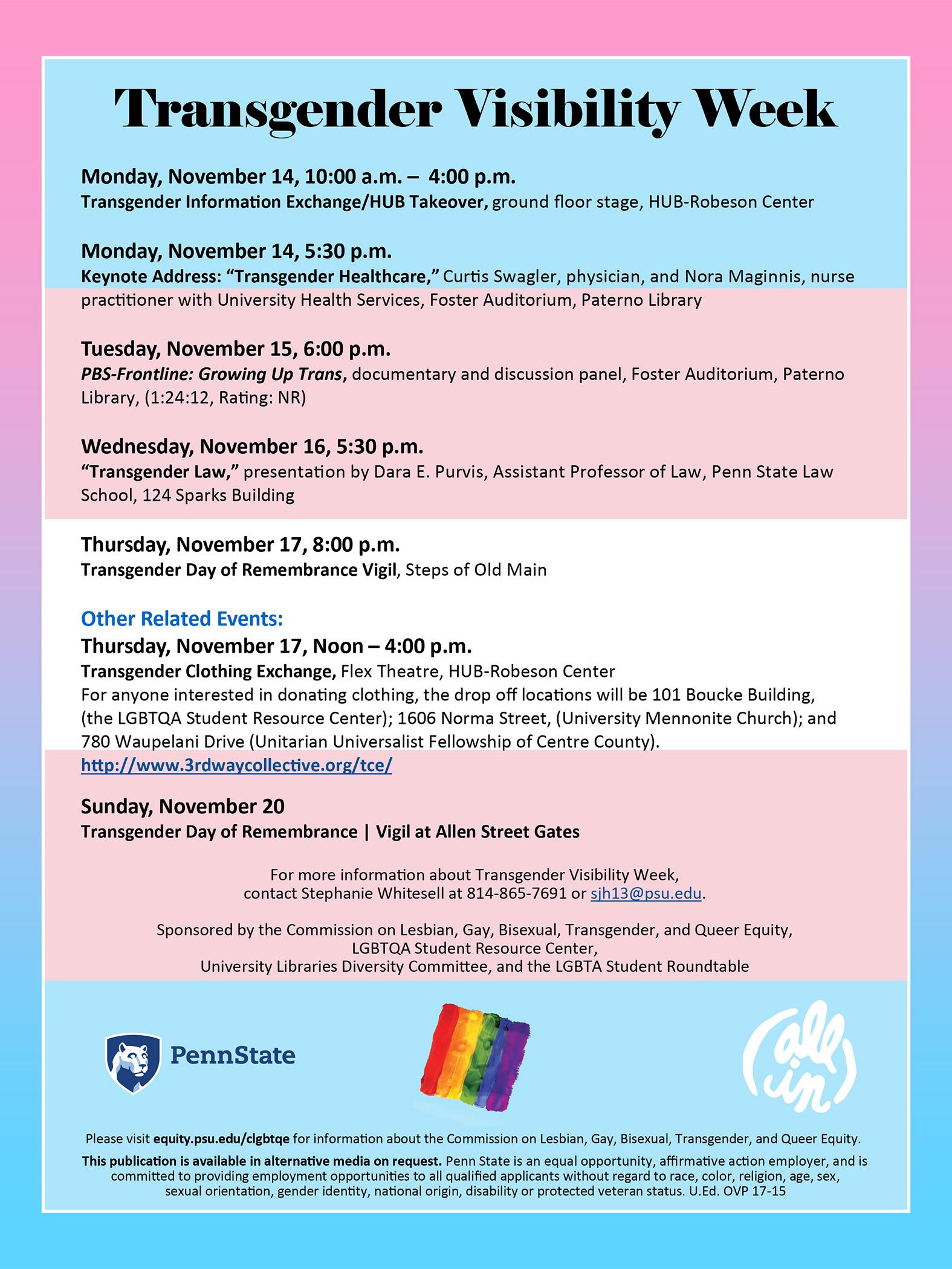 Transgender Visibility Week schedule