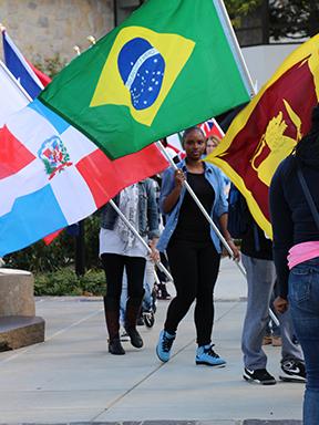 students holding flags during Unity Day