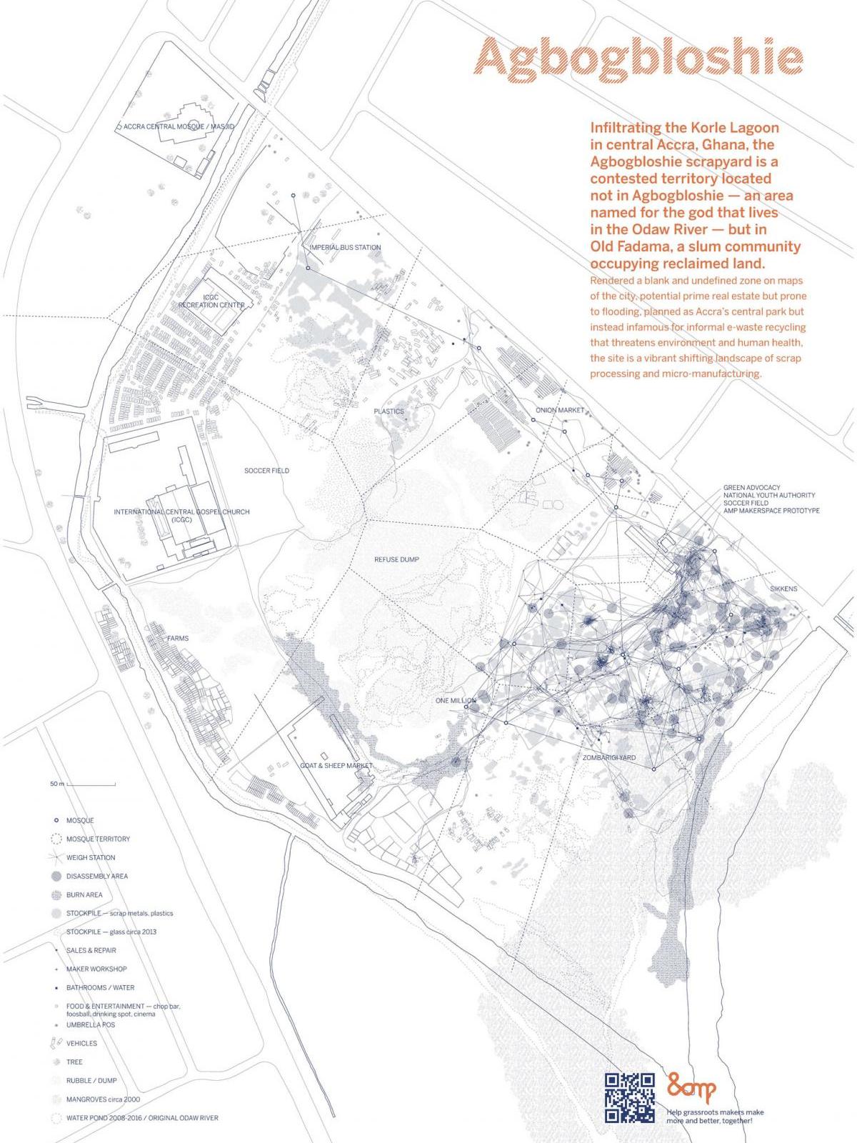 Map of Agbogbloshie created by Osseo-Asare and Abbas for the Seoul Biennale.