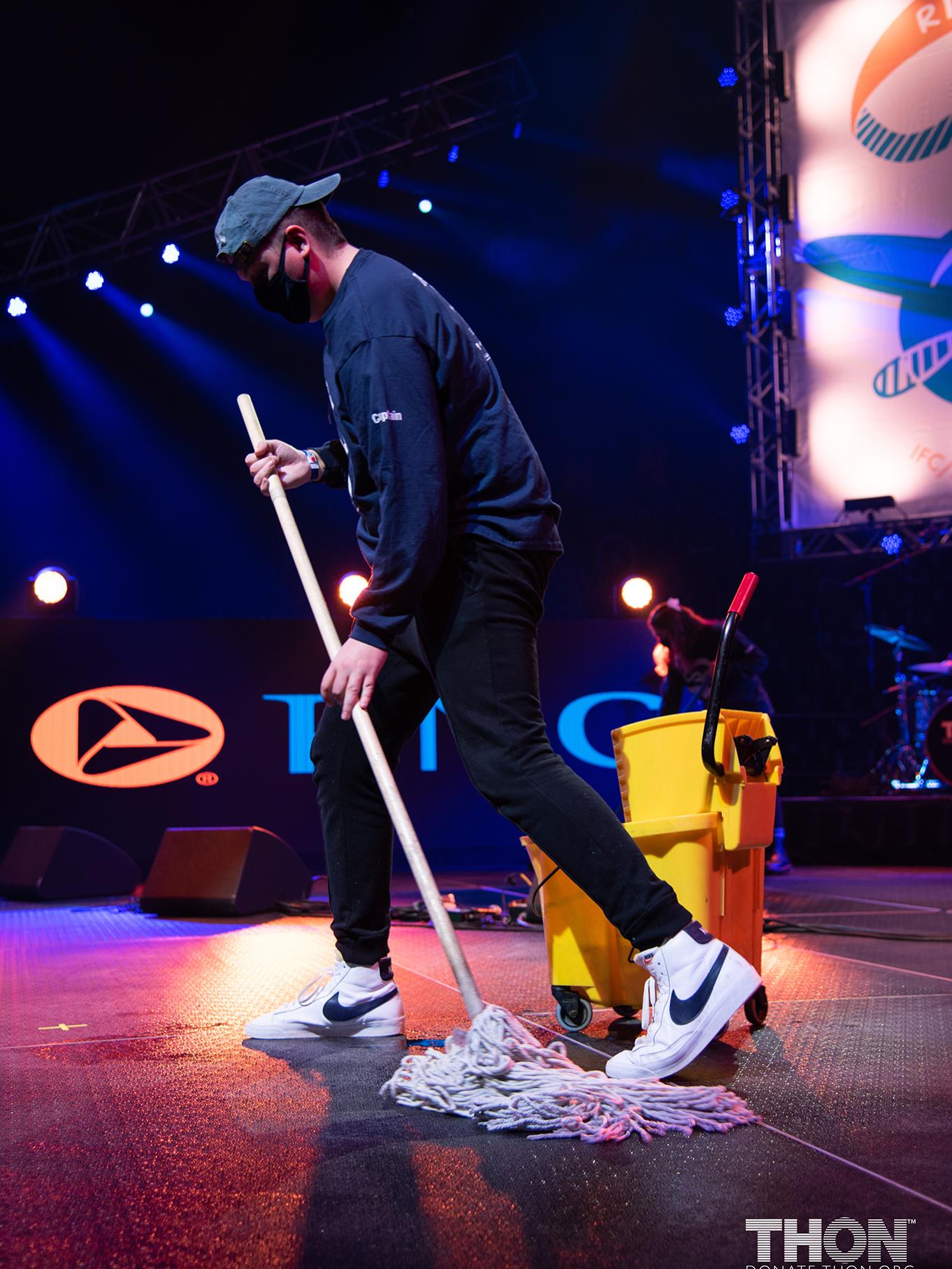 THON cleaning the stage