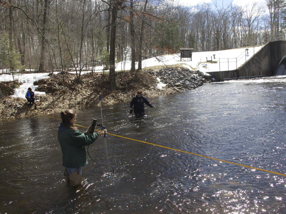 State College high school students test water quality data at Black Moshannon State Park on a TeenShale Network field trip with Penn State researchers 