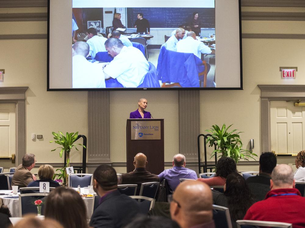 Rebecca Ginsburg speaking at the Prison Education and Reentry Summit