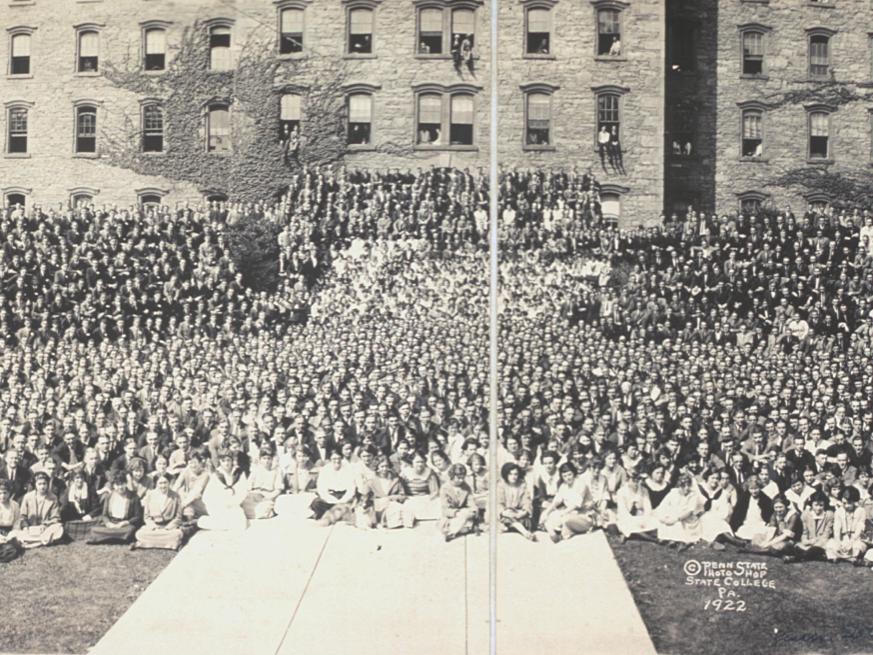 Penn State students in front of Old Main, 1922 - cropped version