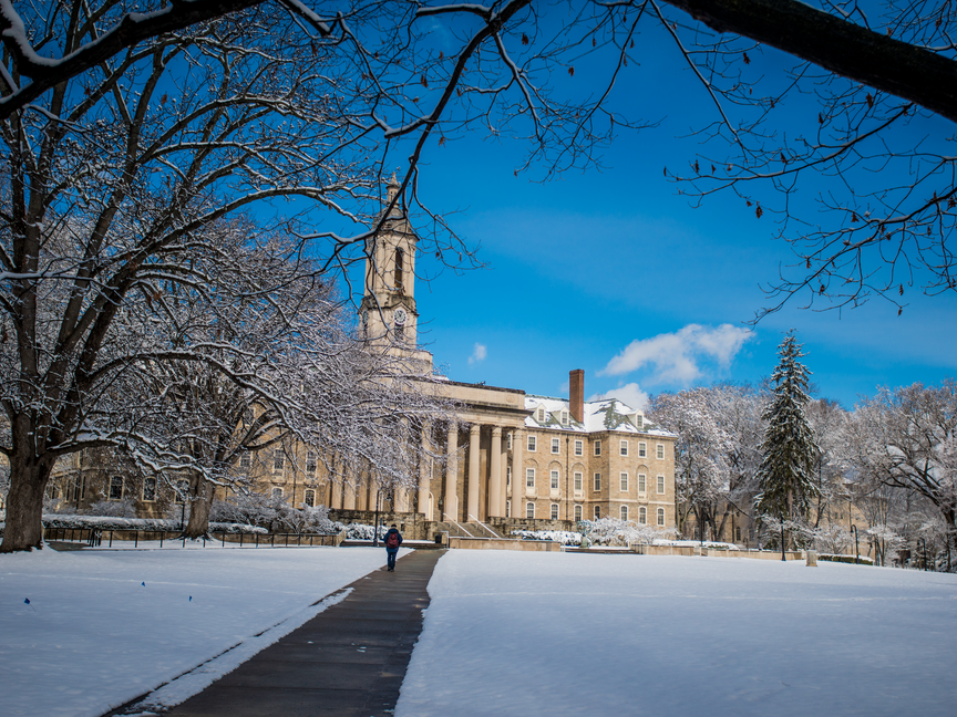 Old Main in winter with snow