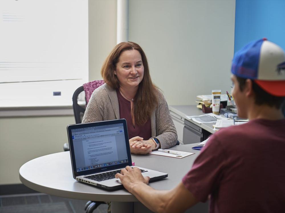 Academic adviser talking to student