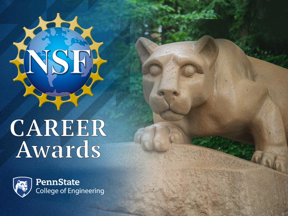 Illustration of the NSF CAREER Awards logo over the Nittany lion statue. 