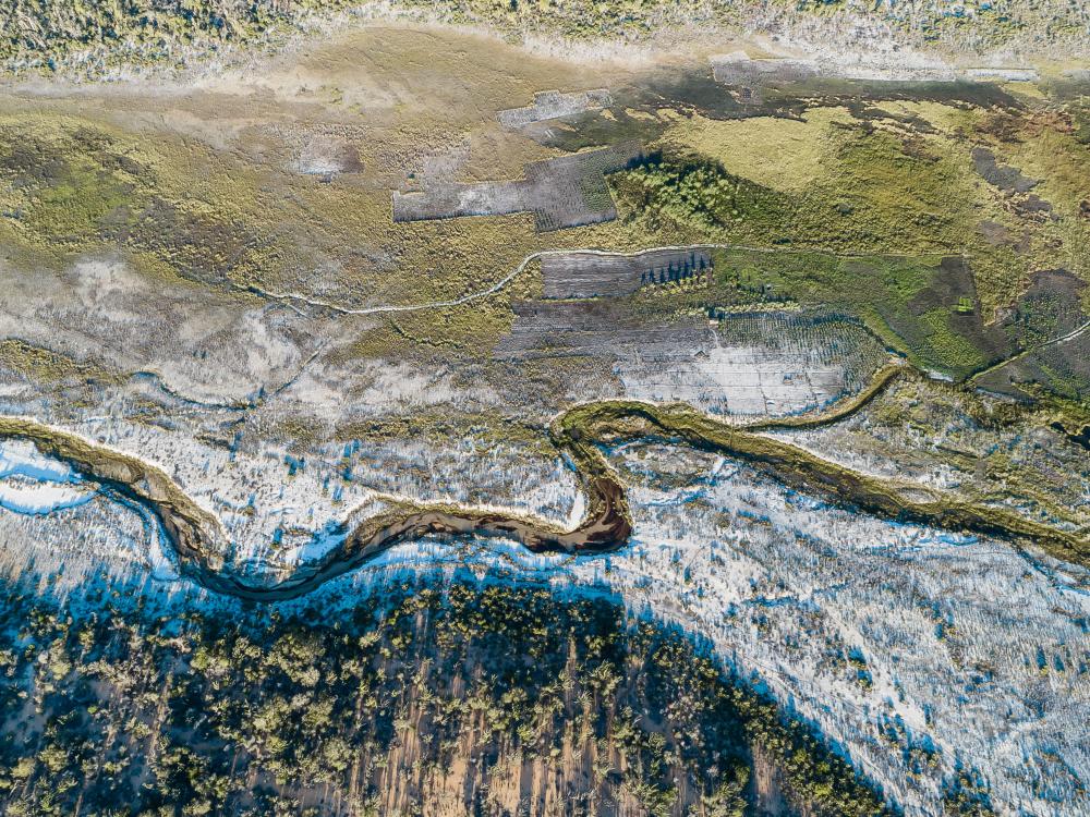 Aerial shot of a dry river bed