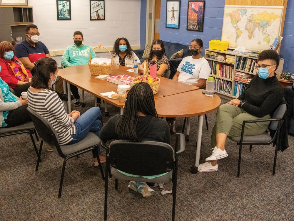 Group discussion around a table