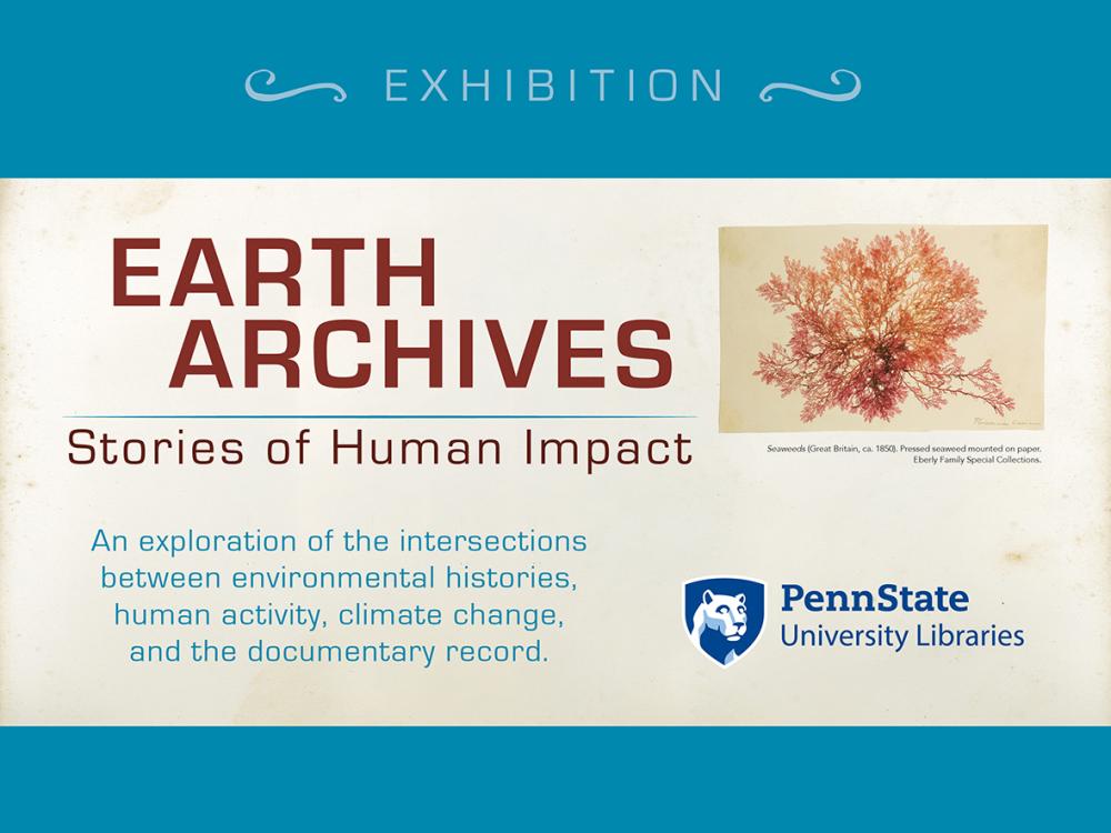 graphic summarizing library exhibit titled Earth Archives with the text 