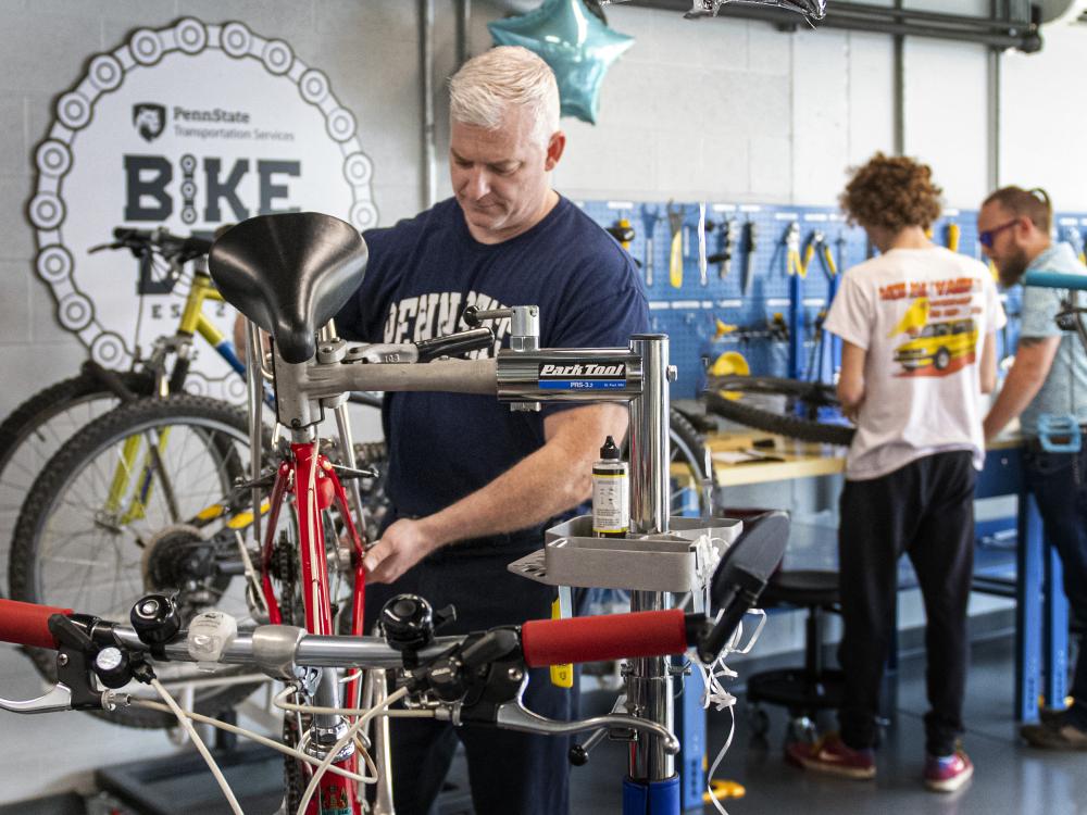 Bicycle repair area at the Bike Den