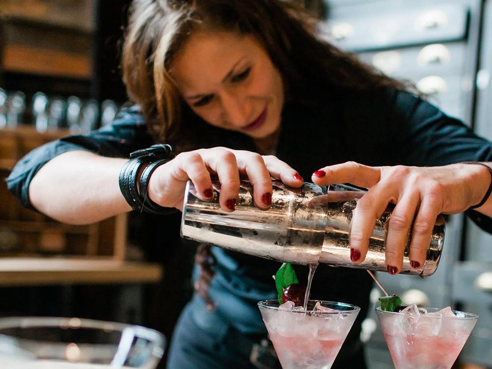 Jessica Glick makes a custom cocktail called the Bing Cherry Julep. 