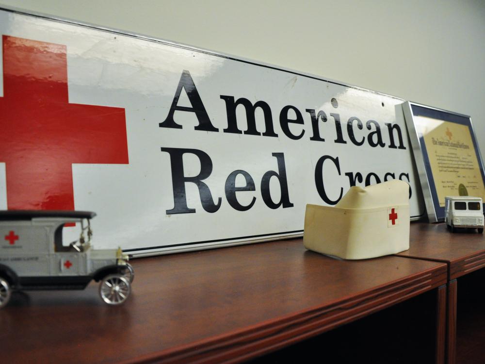 A collection of American Red Cross memorabilia at the local office of the Mid Central Pennsylvania Chapter of the American Red Cross