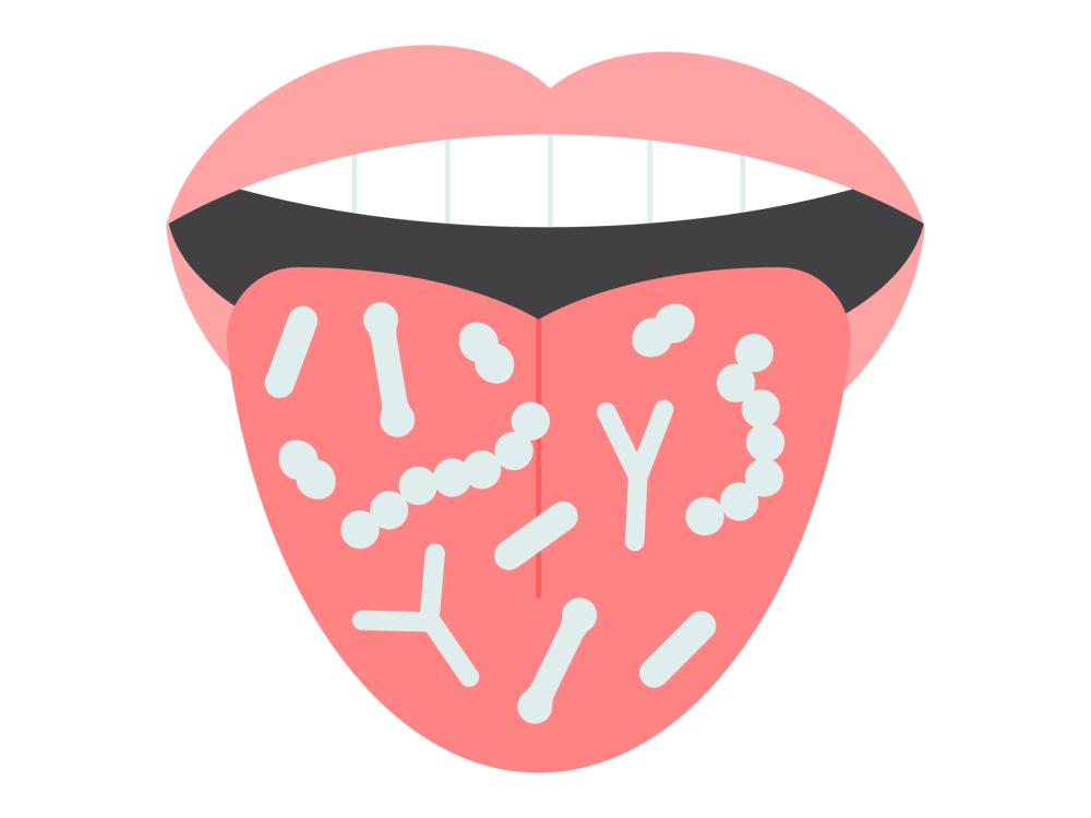 Illustration of tongue with microbes