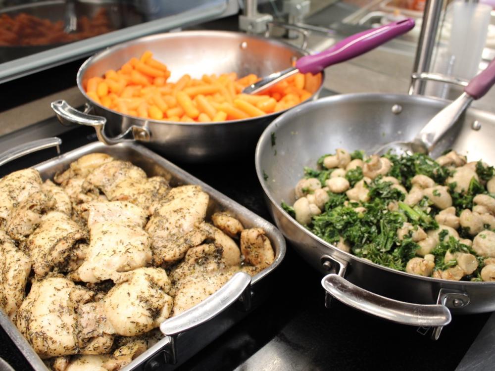 Chicken, kale and mushrooms, and carrots from PURE