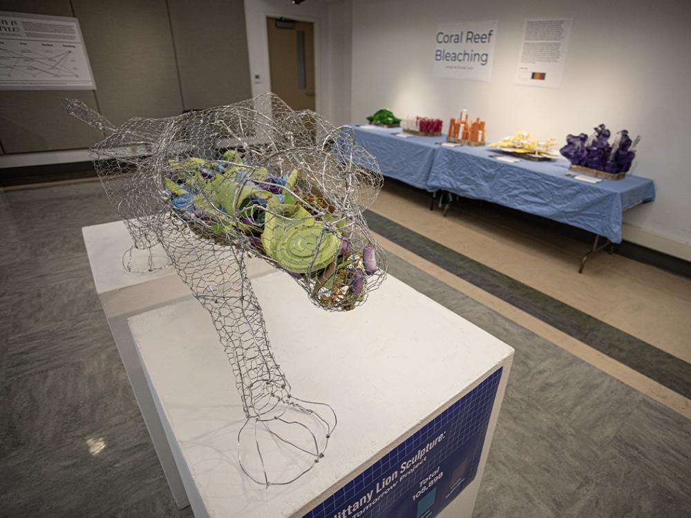 A structure made up of recycled materials on display in the Borland Project Space. 