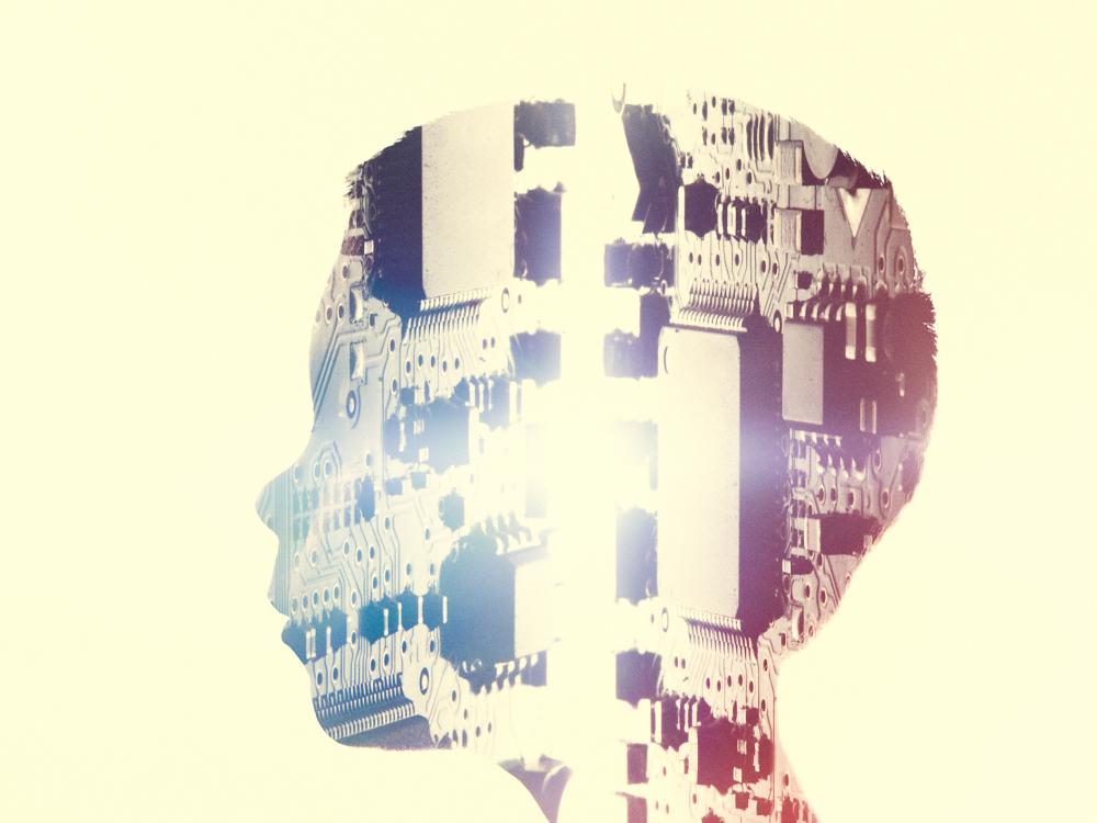 silhouette of a child's head filled with microprocessors