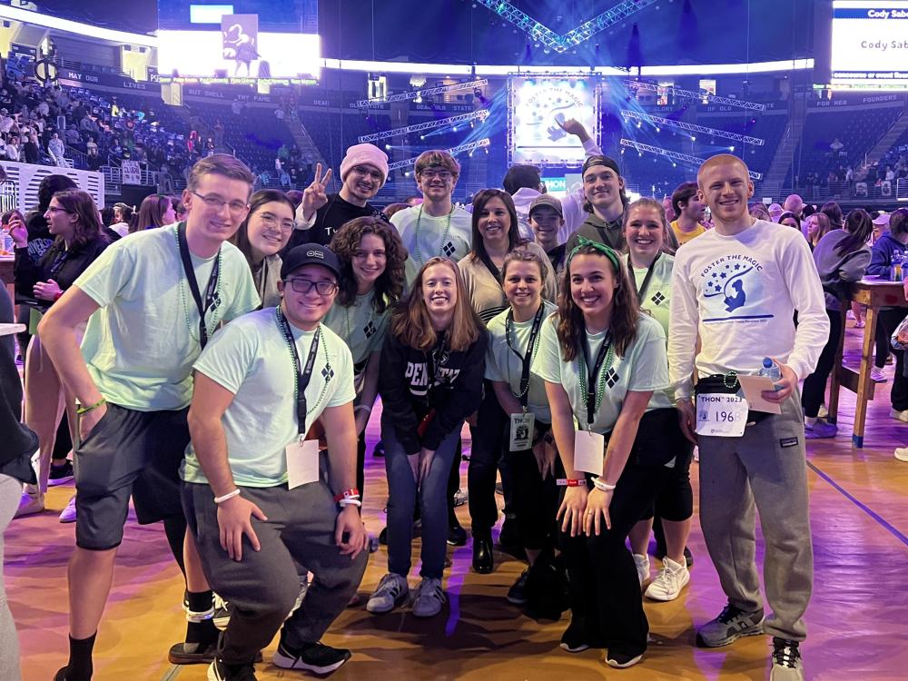 Members of the Penn State DuBois campus community, including the dancers representing the campus, gather on the main floor of the Bryce Jordan Center during the THON dance marathon