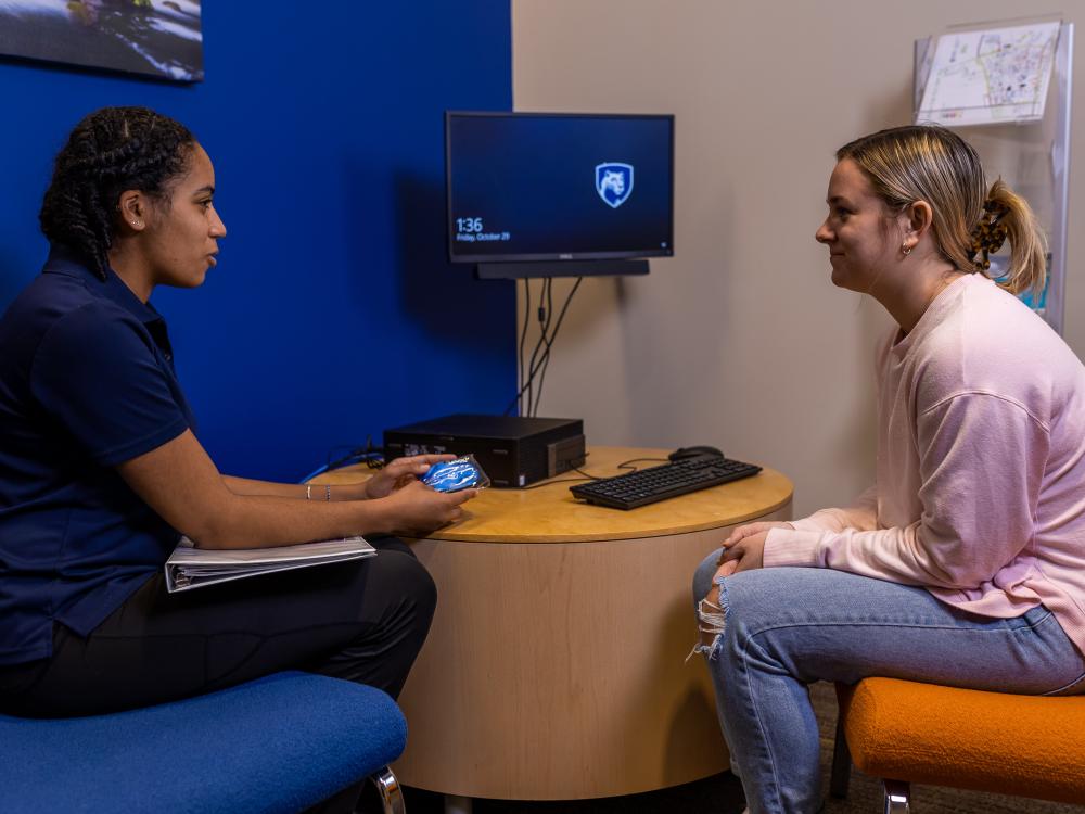 HeathWorks student at a wellness session with a student