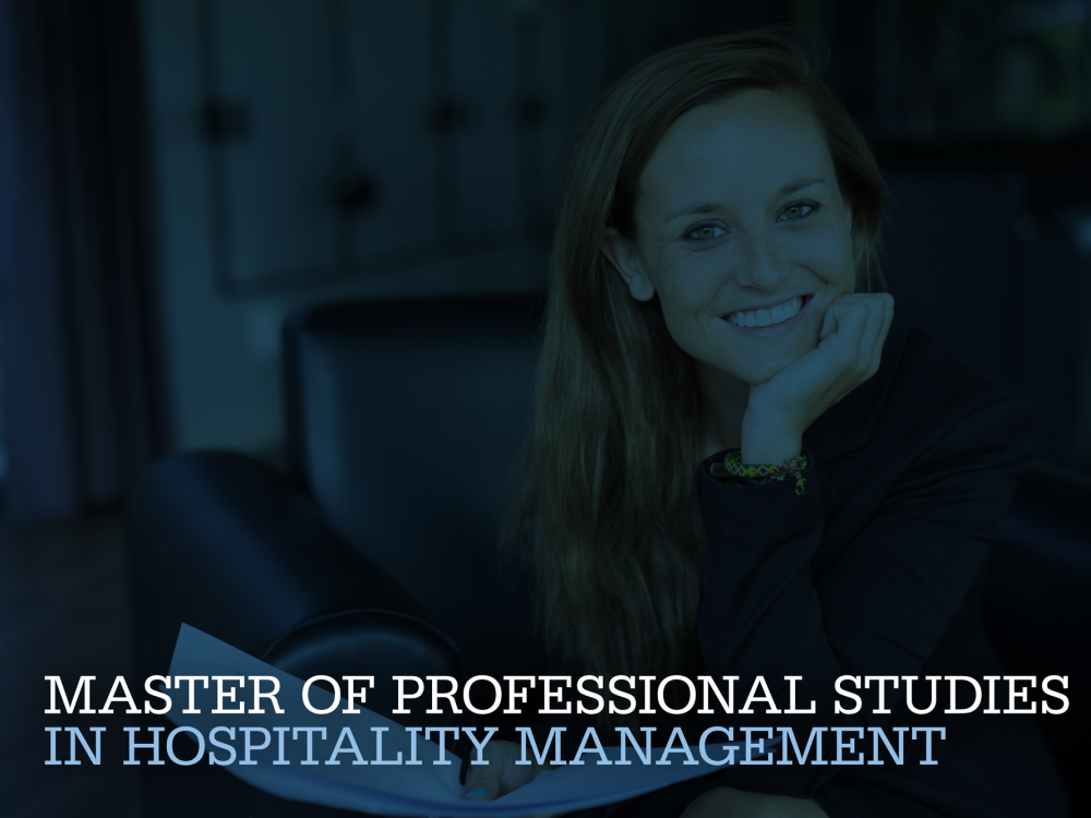 Master of Professional Studies in Hospitality Management; woman smiling with hand on chin