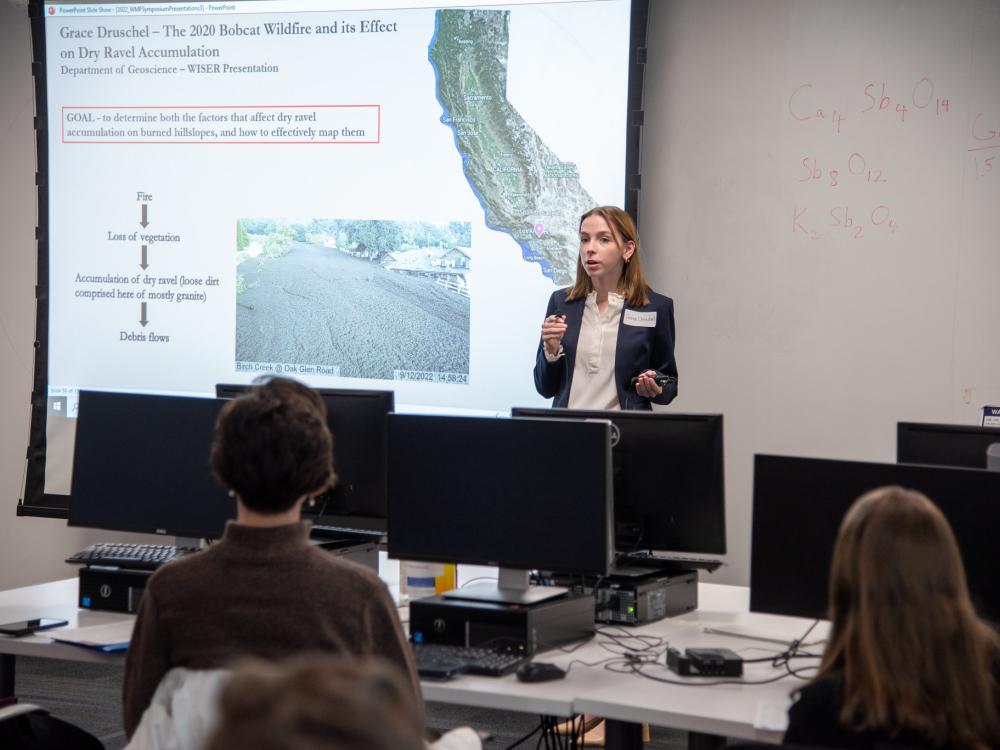 Grace Druschel, a second year student majoring in geosciences, joined a geomorphology research group and already is searching for external research opportunities.