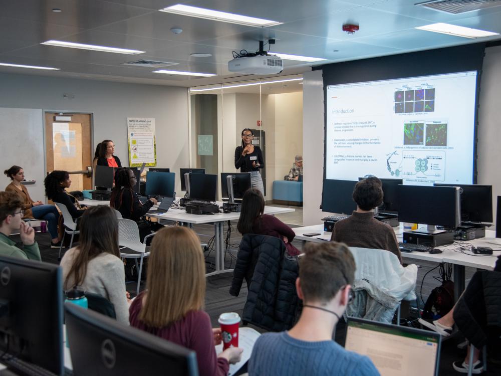 The NASA Pennsylvania Space Grant Consortium Research Internship Program, which offers early research opportunities to women and other underrepresented individuals in STEM, ends with a research symposium where students articulate their research in lightning talks. 