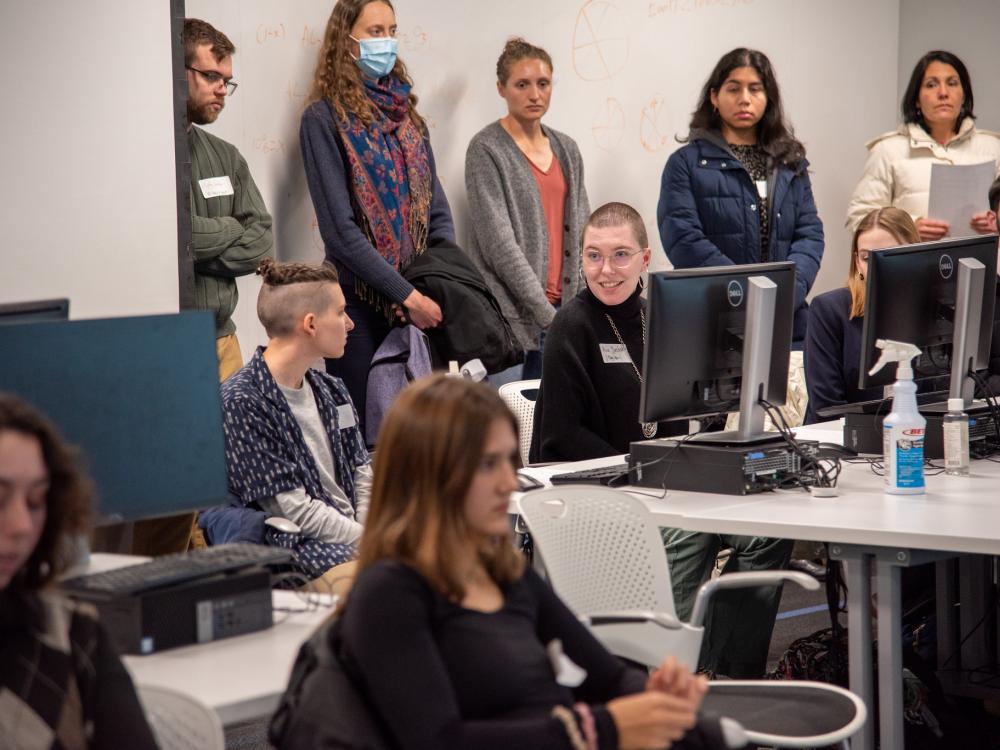 Students field questions during the undergraduate research internship program's culminating symposium.