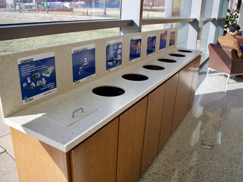 Waste collection station inside building lobby