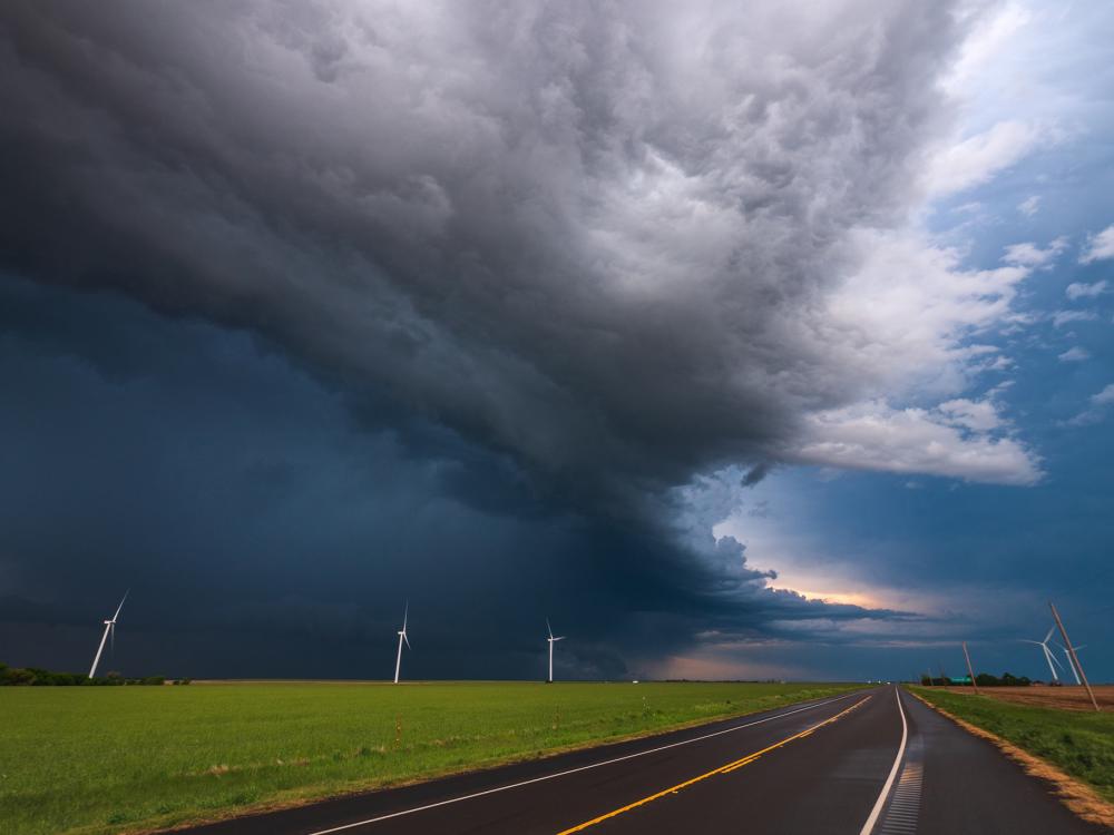 A thunderstorm rolls over the Texas prairie.