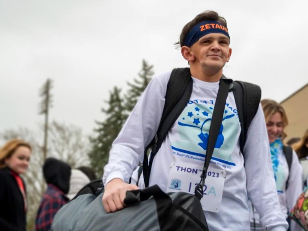 Tucker Haas walking into the Bryce Jordan Center for THON 2023