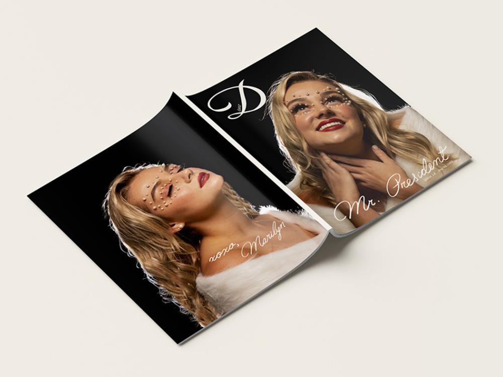 The front and back cover of a magazine featuring an up-close image of a blonde woman on each cover and the words "Dear Mr. President" on the front cover.