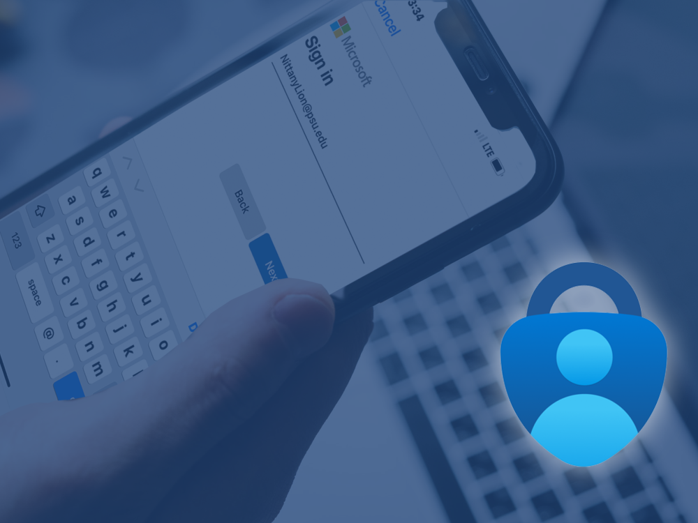 a cellphone showing the Microsoft Sign-in screen next to the logo of the Microsoft Authenticator app