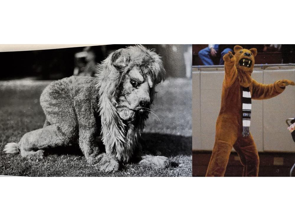 The Nittany Lion in 1922 (left) and current state.