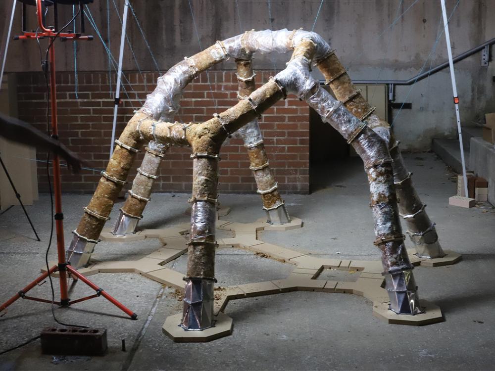 : The original MycoCreate structure completely constructed from mycelium-based components.