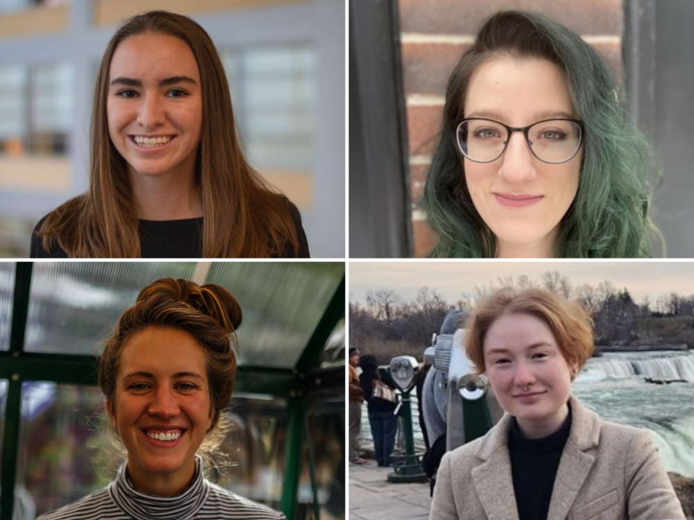 2023 Liberal Arts Student Award for Research on Sustainability recipients (from top left to bottom right): Alison Axtman, Dani Buffa, Rachel Palkovitz, and Casey Tilley.