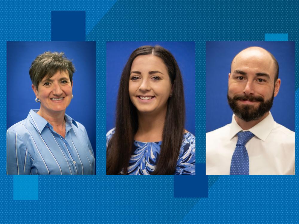 headshots of three new staff members 