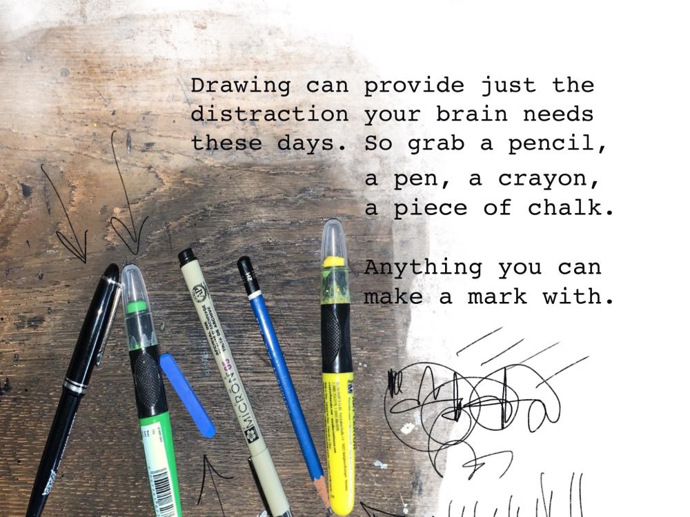 Graphic encouraging people to pick up a pen or pencil