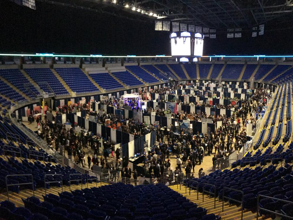 Student and employers inside the Bryce Jordan Center during Fall Career Days