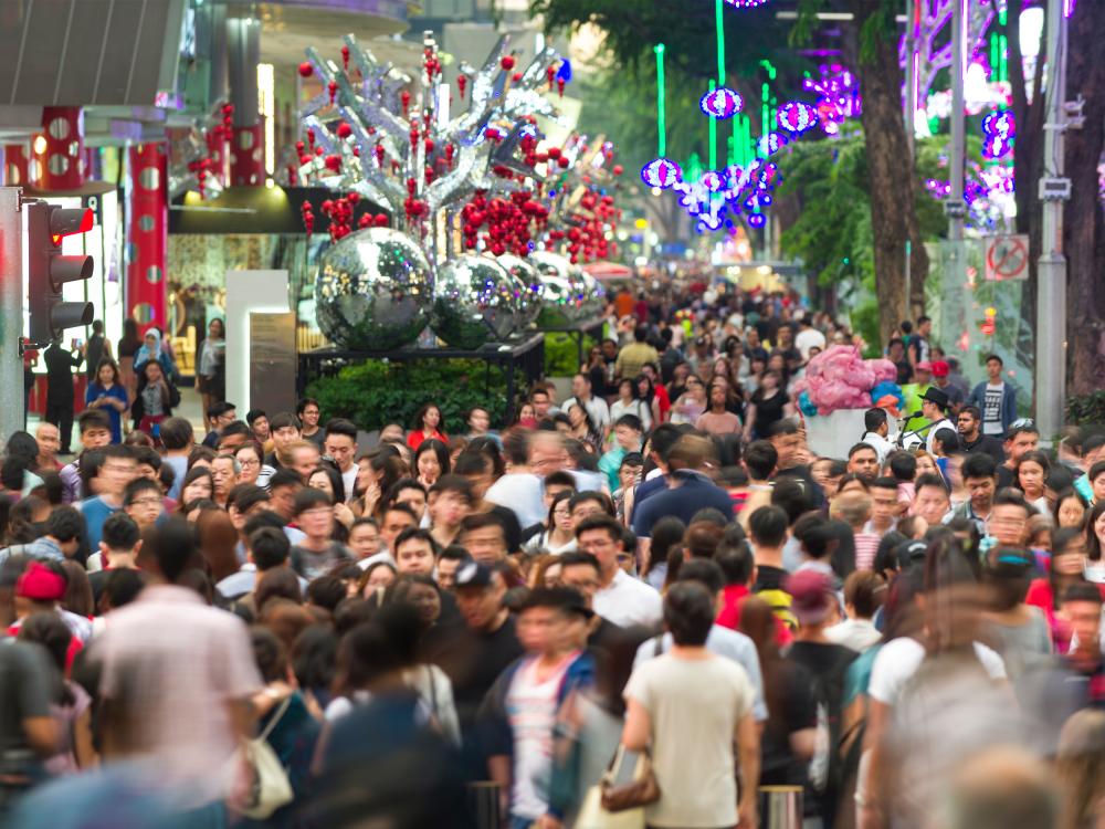 a crowded street in Singapore