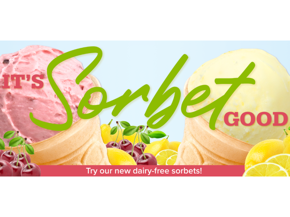 Scoops of sorbet with the text "It's Sorbet Good" overlaid