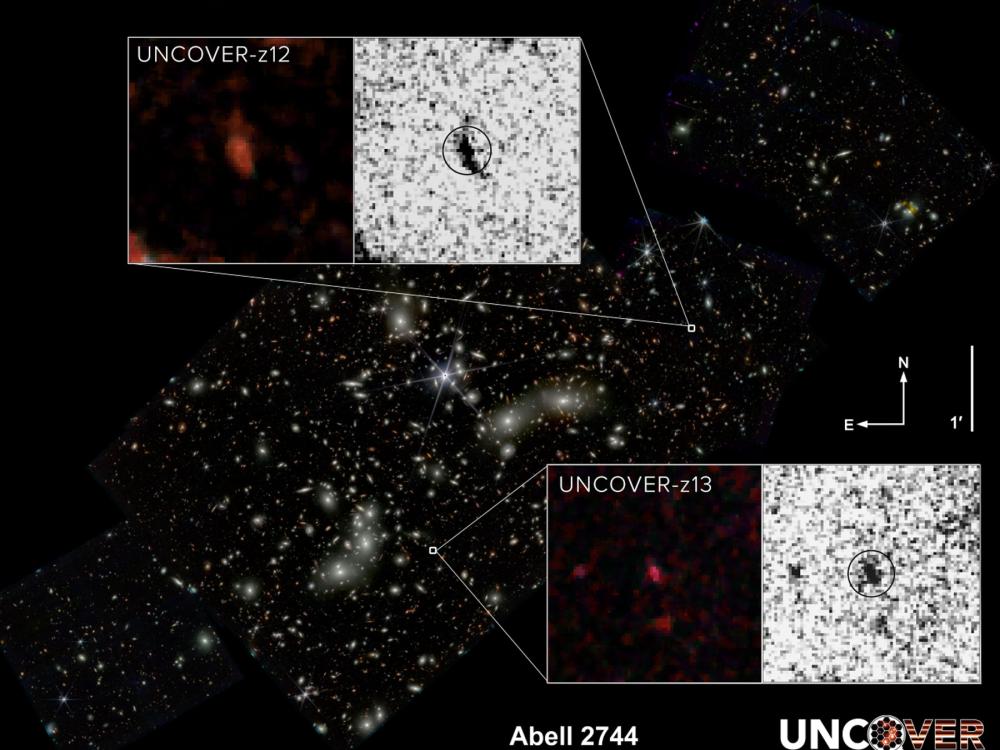 composite image of pandora's cluster, with two close-up inset images