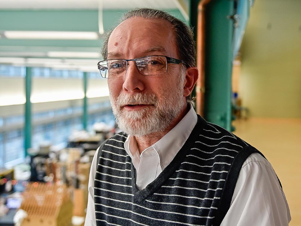 Henry Pisciotta on the mezzanine level of the Stuckeman Family Building.