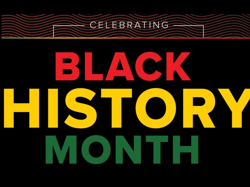 Black History Month graphic in red, yellow and green
